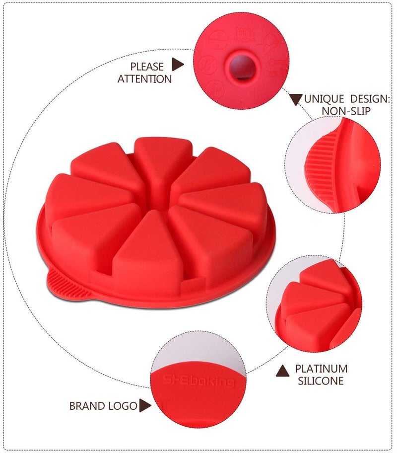SHEbaking Scone Pan Silicone Triangle Cake Mold for Baking Nonstick Cornbread Pan 8 Cavity Pie Silicone Mold Perfect for Brownies, Muffin, Cupcake, Soap, polenta, or biscuits (Red) - Image 4